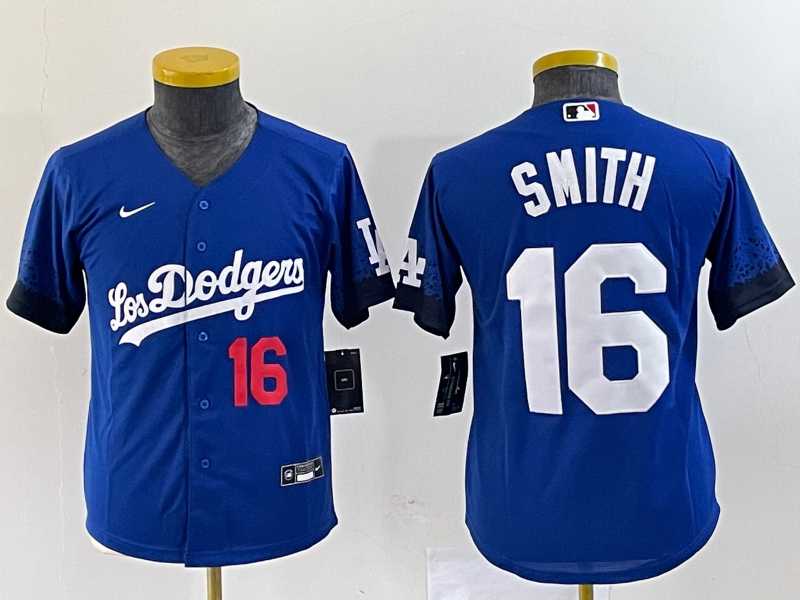 Women%27s Los Angeles Dodgers #16 Will Smith Number Blue Stitched Cool Base Nike Jersey